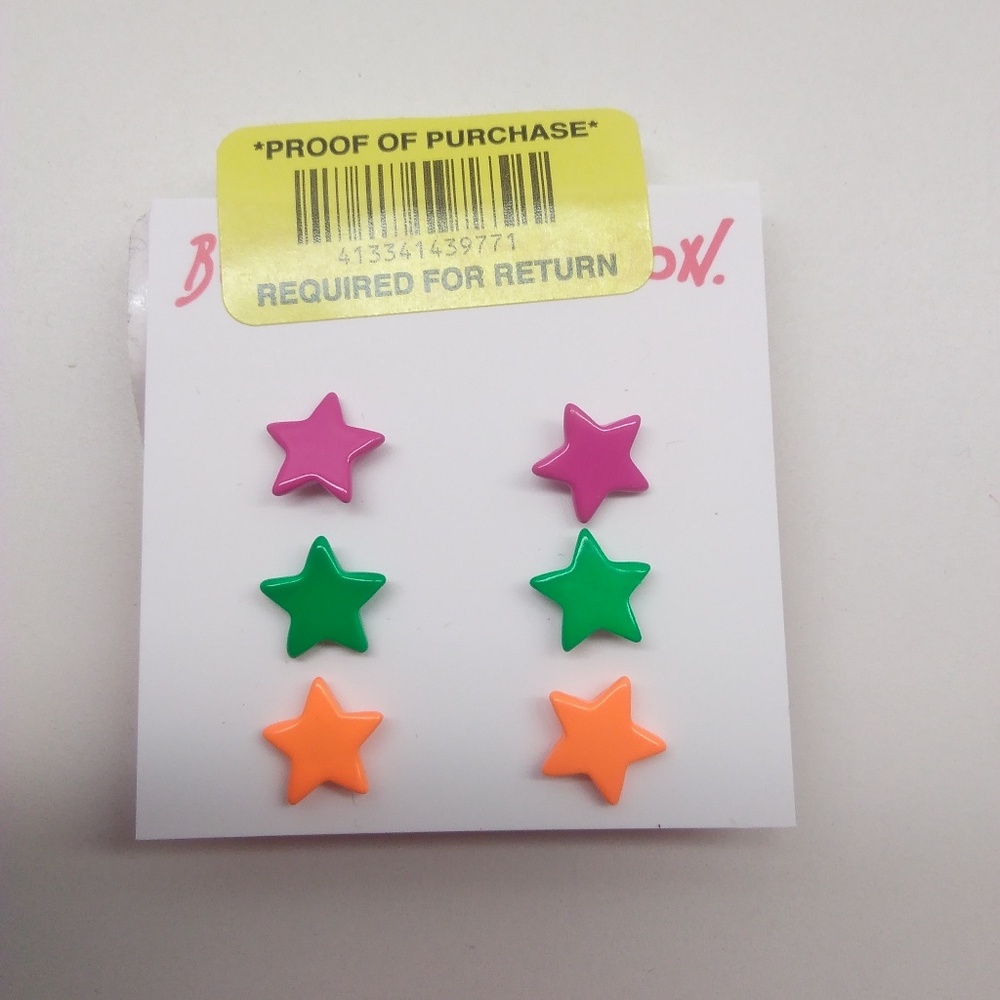 Betsey Johnson New Neon Stars 3 Sets Earrings